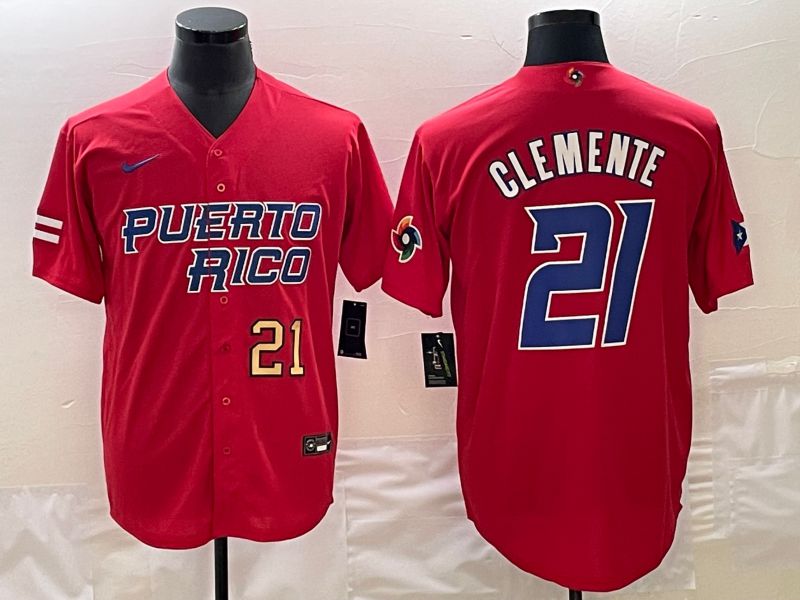 Men 2023 World Cub Puerto Rico #21 Clemente Red Nike MLB Jersey4->more jerseys->MLB Jersey